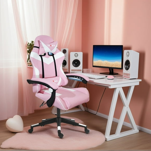 Yivke Gaming Chair, Ergonomic PU Leather Gaming Chairs for Adults 200lbs with Footrest and Massage Lumbar Support, Office Video Game Chairs with Adjustable Height and Backrest