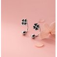 thumbnail image 4 of Solid 925 Sterling Silver Clover Flower Half Hoop Earrings for Women Teens Black Clover Hoop Earrings Huggie Shamrock Earrings, 4 of 14