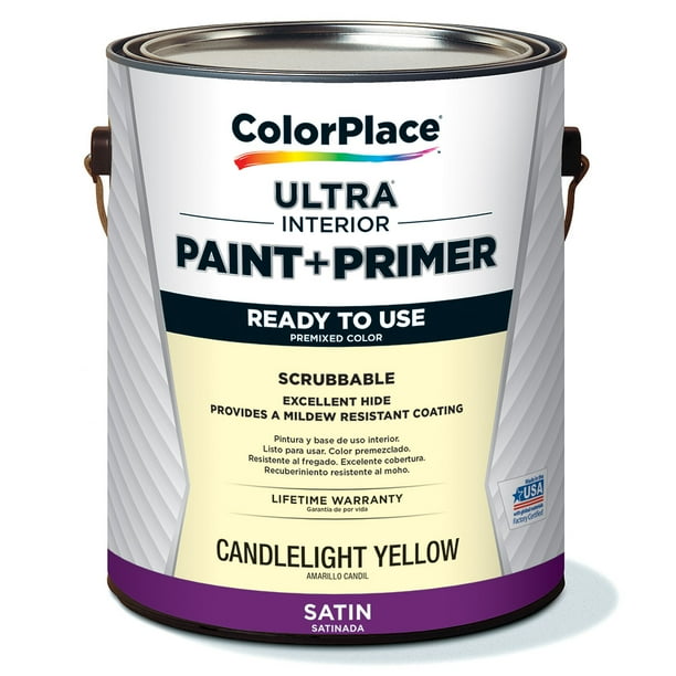 ColorPlace ULTRA Interior Paint & Primer, Candlelight Yellow, Satin, 1