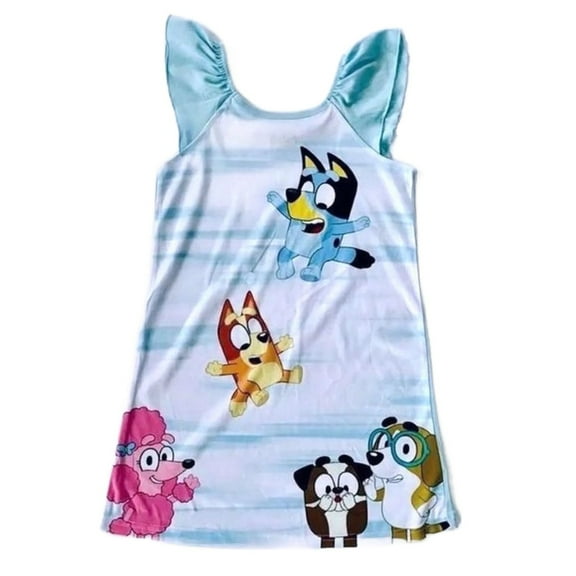 Bluey, Bingo and Friends Girl's Polyester Flutter Sleeve Nightgown (X-Small 4-5)