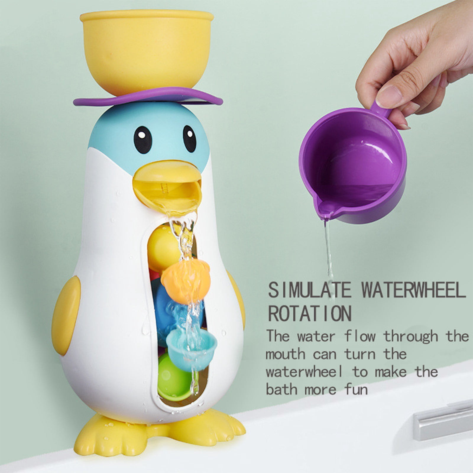 Spinning Windmill Sprinkler Penguin Kids Bathroom Water Play Toy, Toddler Daily Shower Time Distraction Interactive Paddling Pool Play, Non Toxic BPA Free Smooth Sensory Games For Baby Girl Boys