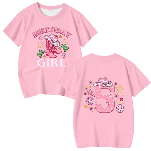 Trendfront Girls Western Style Graphic Tee Crewneck Short Sleeve Fifth Birthday Celebration Shirt Summer Birthday Gift T-Shirt Fashion Tops