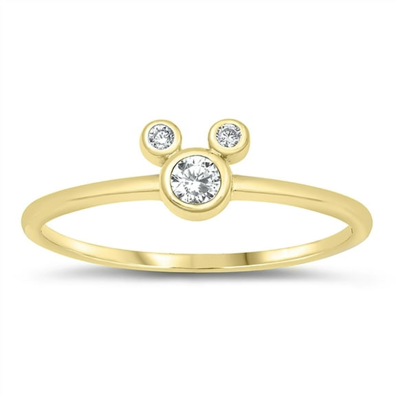 All in Stock Bezel Clear Cubic Zirconia Mouse Ring Yellow Gold-Tone Sterling Silver Size 12