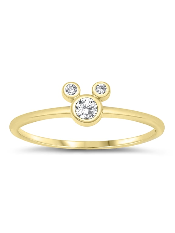 Bezel Clear Cubic Zirconia Mouse Ring Yellow Gold-Tone Sterling Silver Size 12
