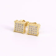 S&M JEWELRY Unisex Men Women Iced Hip Hop Square Push Back Stud Earrings 18k Layered Real Gold Plated #4