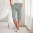 thumbnail image 2 of LIIPEE Women Plus Size Pants Casual Solid Color Straight Leg Drawstring Linen Knee Length Pants With Pockets Ladies Comfortable Breathable Soft Daily Trousers,Green,XXXL, 2 of 4