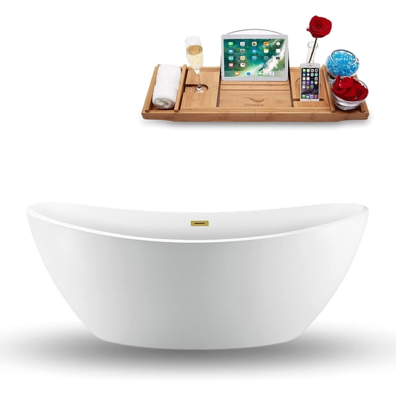 75" Streamline N940BGL Freestanding Tub and Tray With Internal Drain