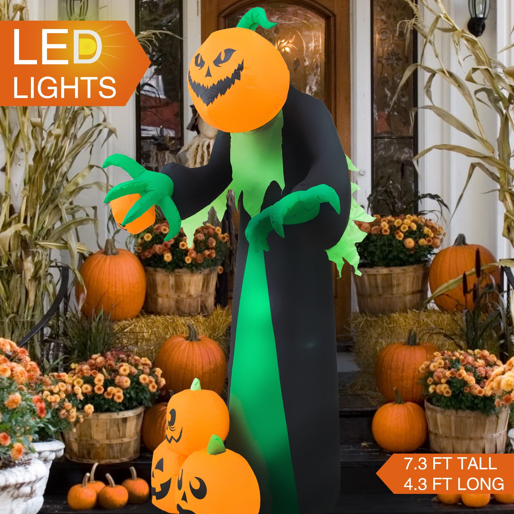 Yexmas 7FT Tall Halloween Inflatables Pumpkin Reaper w/ Pumpkins, Pumpkin  Ghost with Built-in LED Lights, Blow Up Halloween Decoration for Yard,  Lawn,