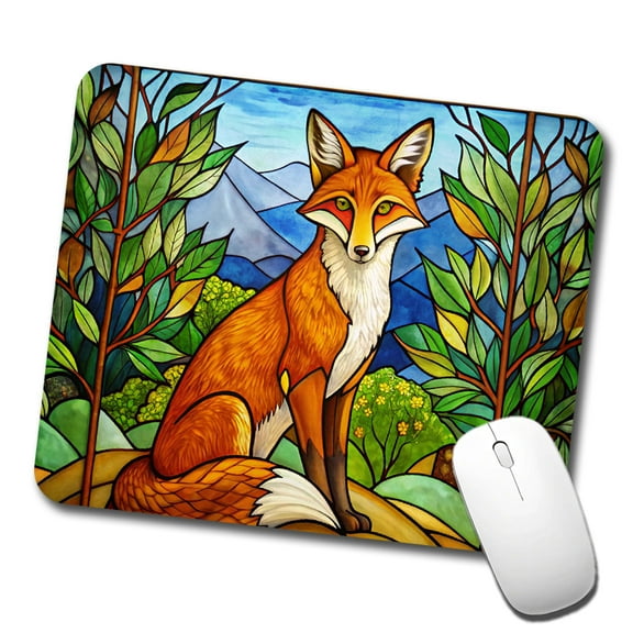 Stained Glass Fox Sitting Mouse Pad Low Profile Gaming Mat
