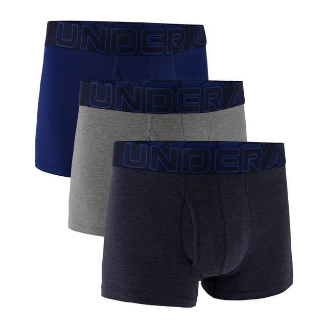 UNDER ARMOUR Calzoncillos bóxer para hombre, pack de 3 - Performance Cotton Trunks - Solid 3 in, Stretch, Mezcla de algodón Azul oscuro/Gris 3XL (XXX-Large)