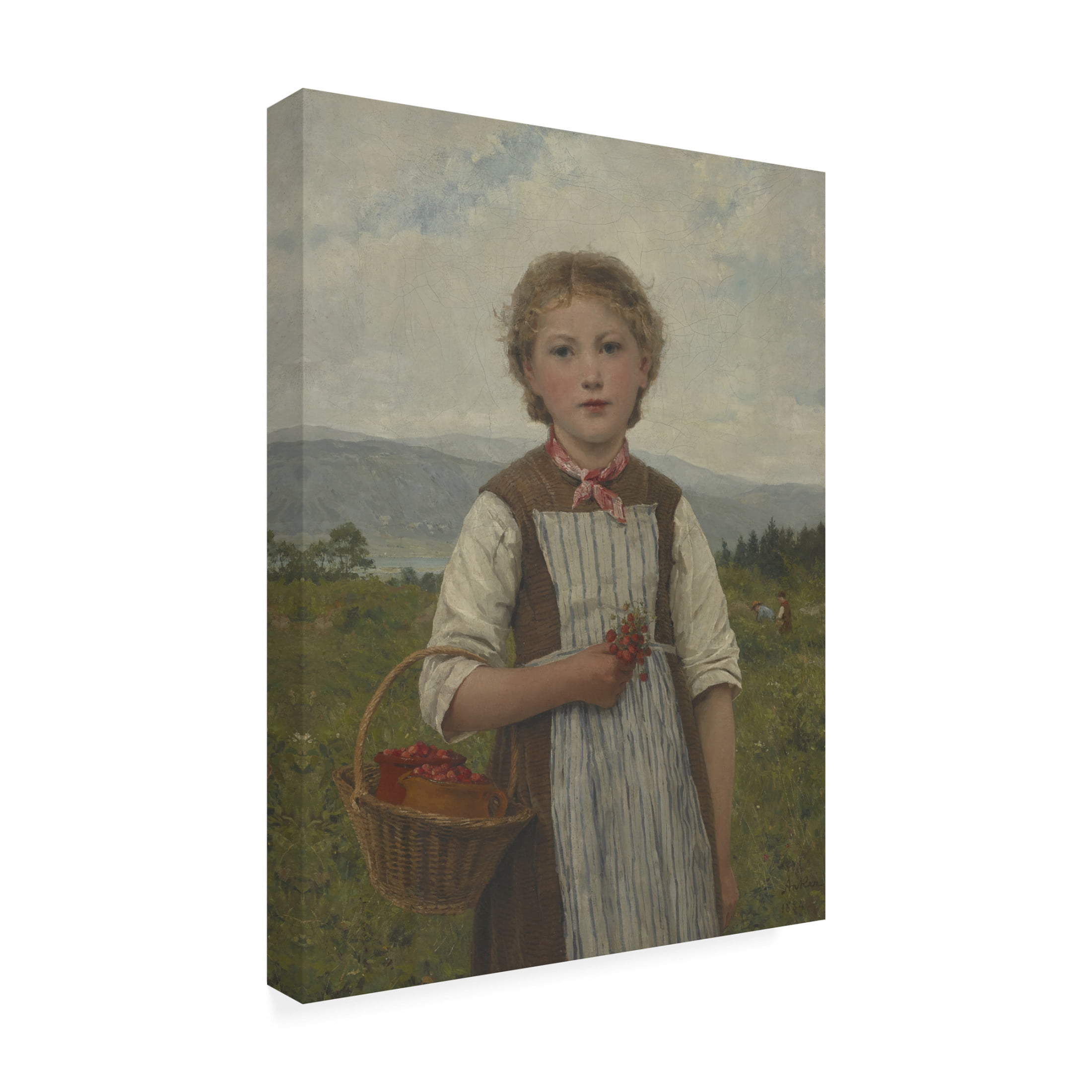 Albert Anker 'La Mariette Aux Fraises, 1884' Canvas Art - 35 x 47 Inches