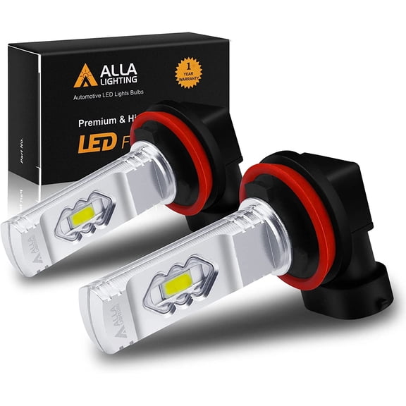 Alla Lighting 3800lm Xtreme Super Bright H8 H11 LED Fog Lights or DRL Bulbs, 6500K Xenon White ETI 56-SMD Lamp Replacement