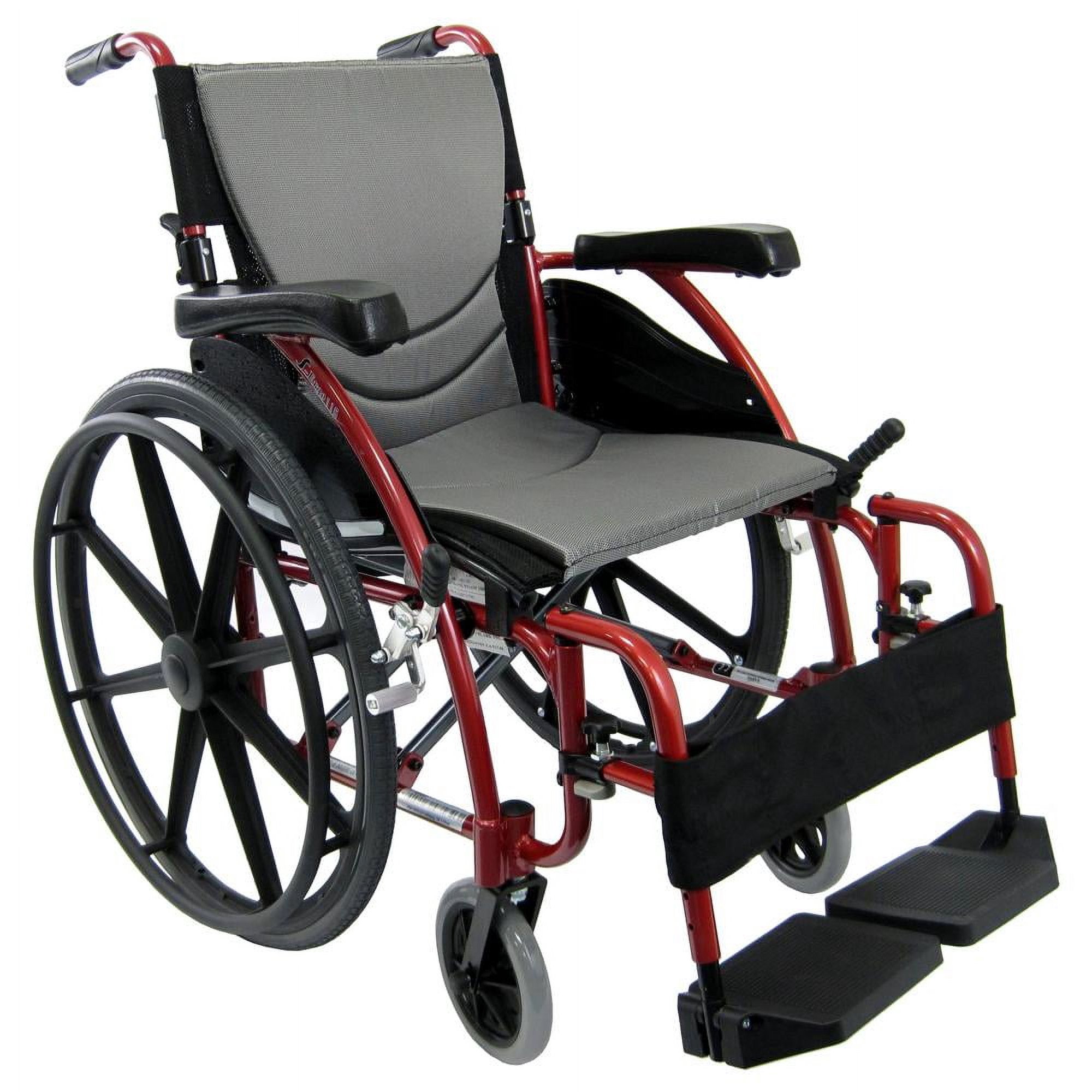 Karman S-115 Ergonomic Ultra Lightweight Manual Wheelchair with Swing Away Footrests and Mag Wheels in Rose Red, 18" Seat Width