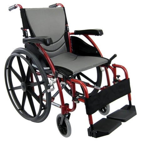 Karman S-115 Ergonomic Ultra Lightweight Manual Wheelchair with Swing Away Footrests and Mag Wheels in Rose Red, 18" Seat Width