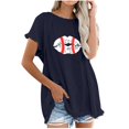 thumbnail image 1 of Blusa de manga corta con estampado de béisbol y cuello redondo de algodón y cáñamo para mujer OAVQHLG3B Store  lin121212, 1 of 5