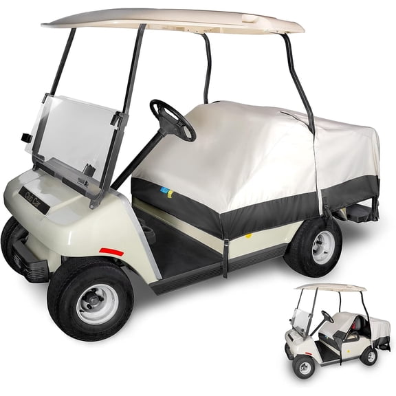 10L0L Golf Cart Cover 4 Passenger for EZGO Club Car Yamaha, 600D Waterproof Golf Cart Seat Cover, Golf Cart Accessories - Beige and Black