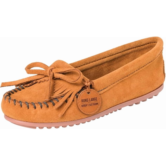Minnetonka Women's Kilty Suede Hardsole Moccasin, Brown, 7.5 W US