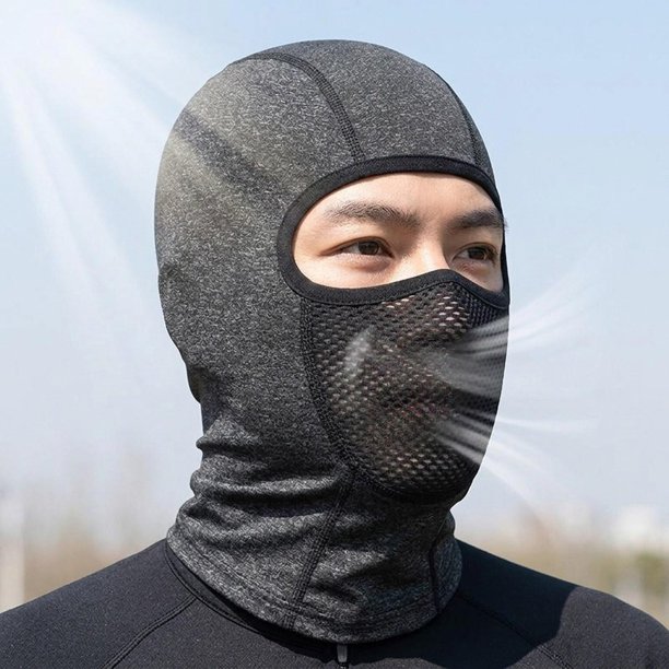 Pasamontañas, máscara facial, protección solar, gorro cortavientos, capucha para hombres y mujeres, ideal para pesca, equitación, deportes al Gris negro