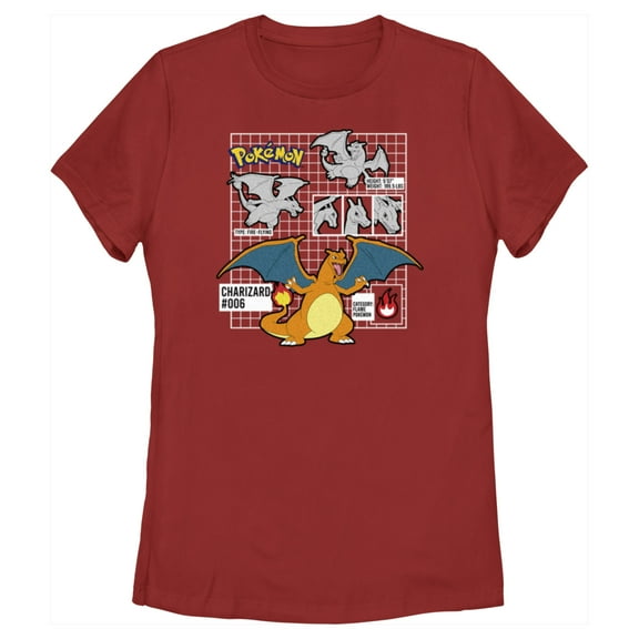 Women's Pokemon Charizard Info Grid  Graphic Tee Red Medium