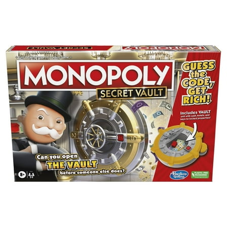 Monopoly Secret Vault Board Game for Kids Ages 8 , Family Board Game, 2-6 Players, Includes Vault