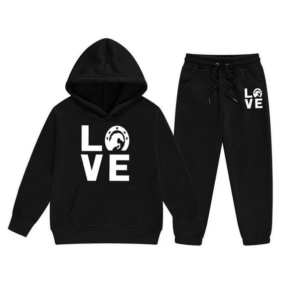 Utlike 2 Pcs Girls Outfits Hoodie Sweatsuit Sets Long Sleeve Solid Color Hoodie Sweatshirt And Jogger Pants Set Festival Outfits For Girl Size 2 Years-3 Years Black