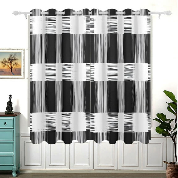 White and Black Thermal Blackout Curtains 63x55 Inch 2 Panels Grommet Window Drapes for Bedroom Living Room