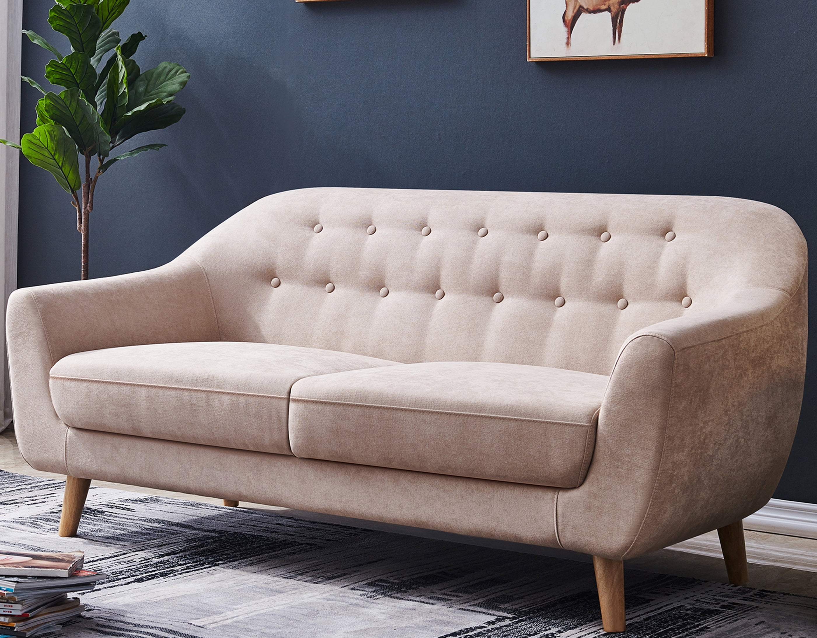 Merax Contemporary Extra Thick Cushion Linen Fabric Sofa with Wood Legs