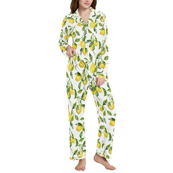 joogoo Pajamas Set for Women Lemon and Leaves Long Sleeve Pjs Loungewear L