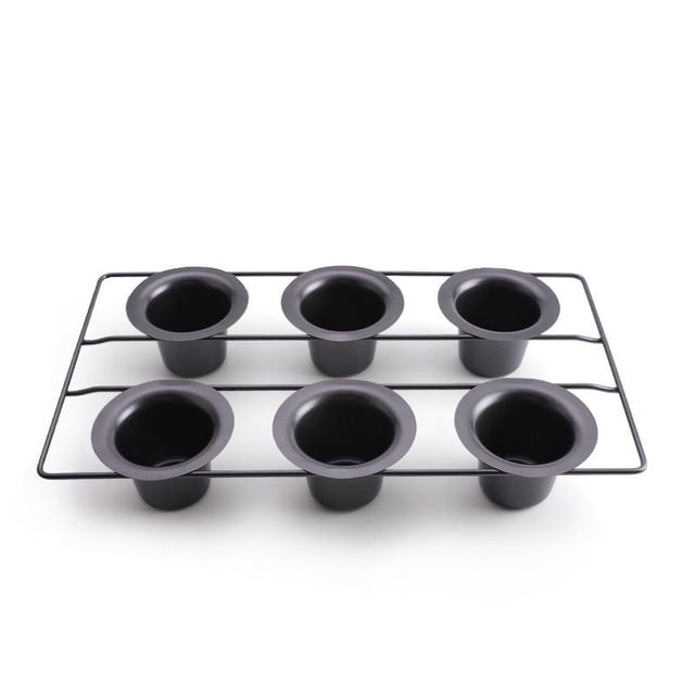 Molde Antiadherente de Acero al Carbono para 6 Panes Yorkshire Popovers con Rejilla de Alambre para Distribución Uniforme del Calor y Resultados Esponjosos