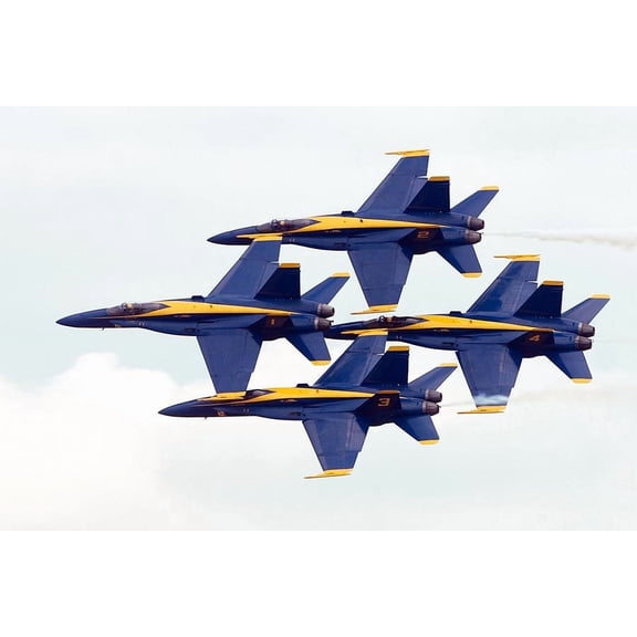 U.S. Navy Blue Angels Flying in Diamond Formation Style - A - 12x18 Inch Laminated Aviation Poster - Stunning Detail and Bold Colors