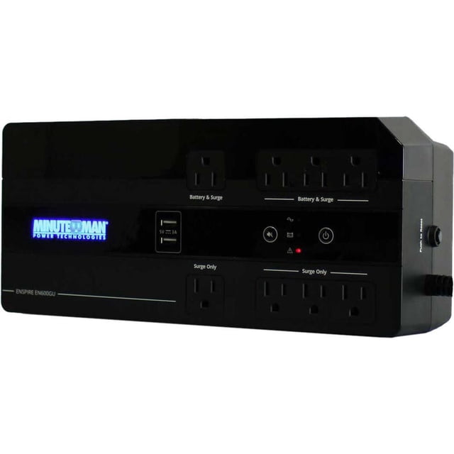 Minuteman ENSPIRE-G UPS (600VA/330W, 2 x USB-A, 120V, 8 Outlets, 1 Unit)
