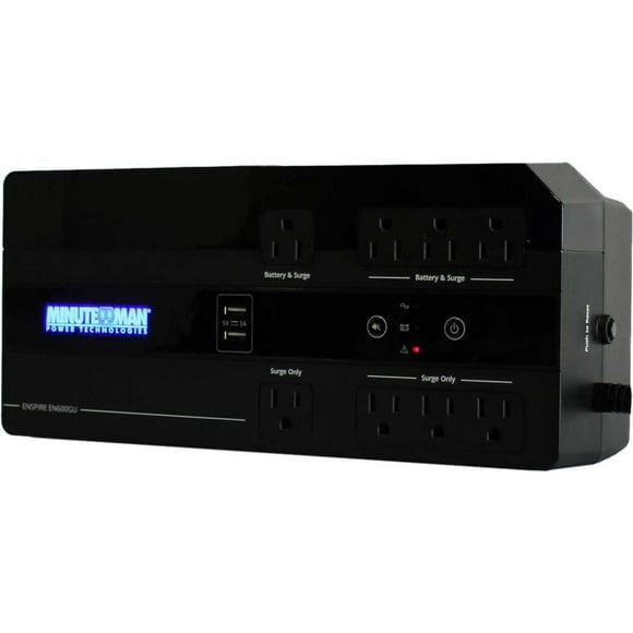 Minuteman ENSPIRE-G UPS (600VA/330W, 2 x USB-A, 120V, 8 Outlets, 1 Unit)