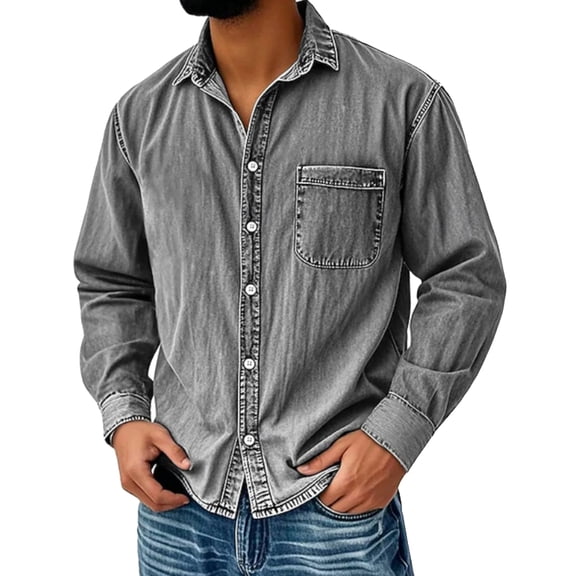 Men's Big and Tall Regular-Fit Long-Sleeve Button-Down Denim Shirt