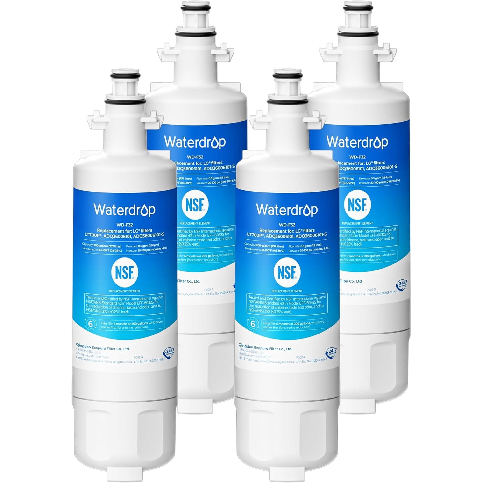 Waterdrop ADQ36006101 Replacement for LG® LT700P®, Kenmore 469690, 9690, FML-3, ADQ36006102, ADQ36006101-S Refrigerator Water Filter, 4 Filters