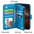 thumbnail image 5 of Compatible with iPhone 16 Pro 6.3 inch Wallet Phone Case and Tempered Glass Screen Protector Flower Faux Leather Flip Credit Card Holder Stand Zipper Cell Cover for i Phone16 i16 16Pro Women Blue, 5 of 9
