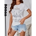 thumbnail image 4 of Women's Paris Letter Graphic Tees Crew Neck Short Sleeve Casual T Shirt Tops, 4 of 7