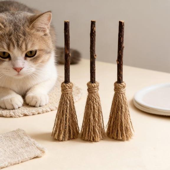 mdesiwst Natural Cat Chew Toy Silver Vine Chew Stick Mini Broom Cat Toy Kitten Chew Toy for Indoor Cats Teething Relief Entertainment