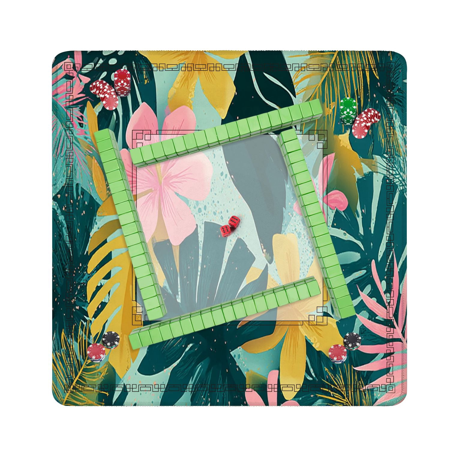 Mahjong Mat 31.5" x 31.5" Tropical flowers Mid Century Modern Art Future Abstract artistic Non-Slip Noise Reduction American Mahjong Tiles Table Cover for Dominoes Poker Card Board Games Gift