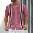 thumbnail image 2 of MIXUE Polo Shirts For Men Summer Striped Print Lapel Button Down Short Sleeve Casual Fashion Vacation Style T-shirts Holiday Wear,Pink,M, 2 of 5