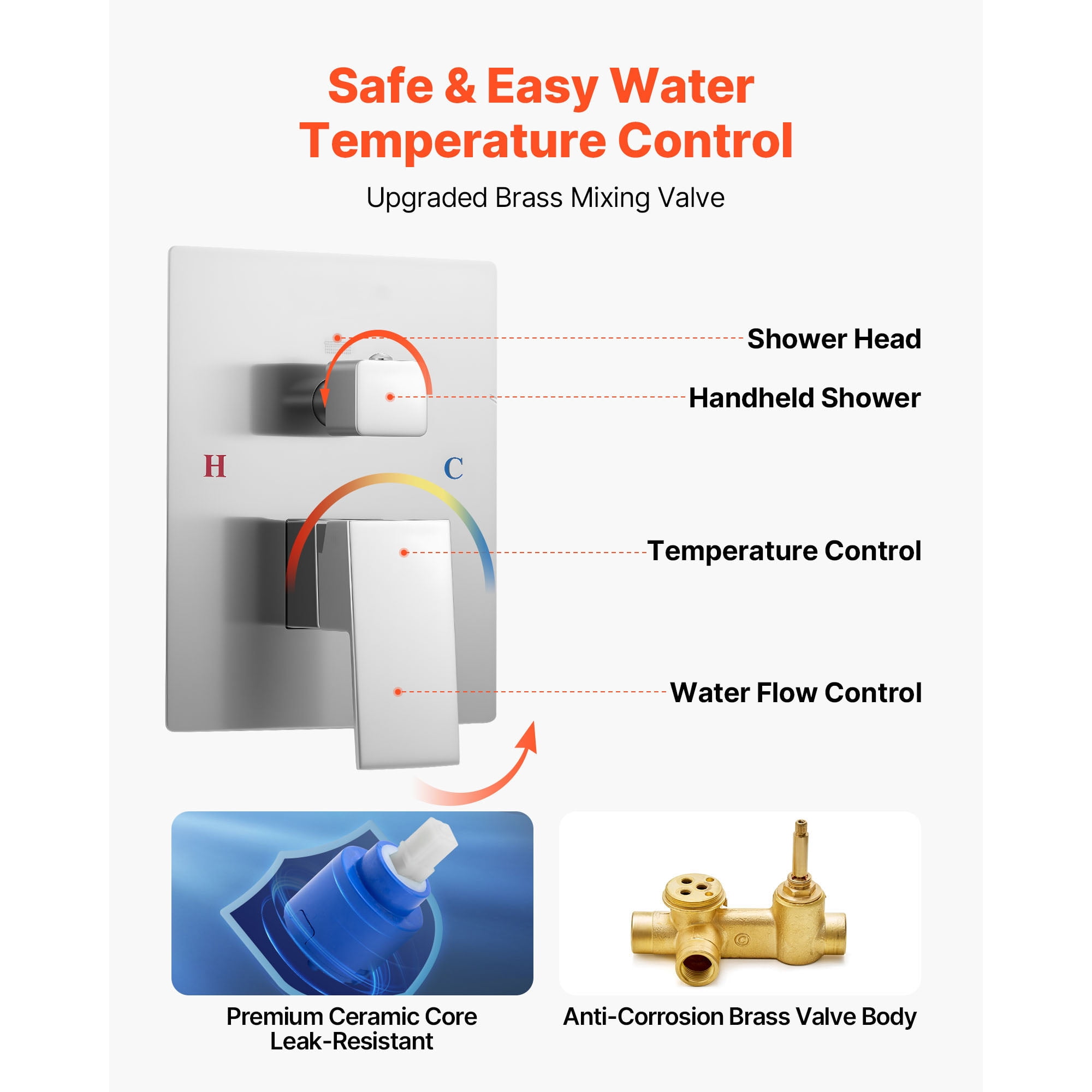 KFFKFF Shower Faucet Set with 12-Inch Rain Shower Head and Handheld Spray, Ceiling-Mounted Bathroom System with Brass Valve and Trim Kit, Brushed Nickel Finish