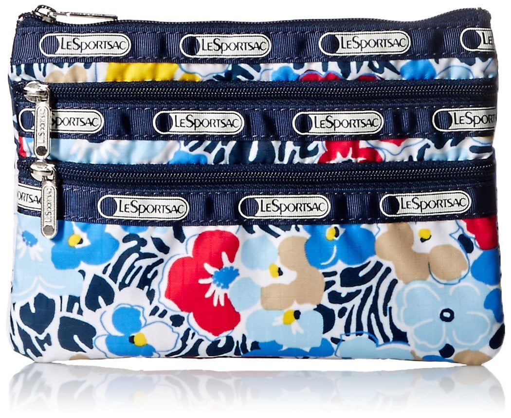 LeSportsac 3 Zip Cosmetic Case (Ocean Blooms Navy)