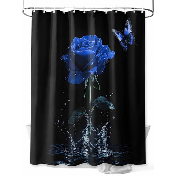 Fsddascl Blue Roses Shower Curtain Set - 54" x 78" Washable Bathtub Curtain with 12 Hooks, Modern Art Splash Flowers Butterfly Waterproof Fabric Stall Shower Curtains for Bathroom/Bathtub Décor