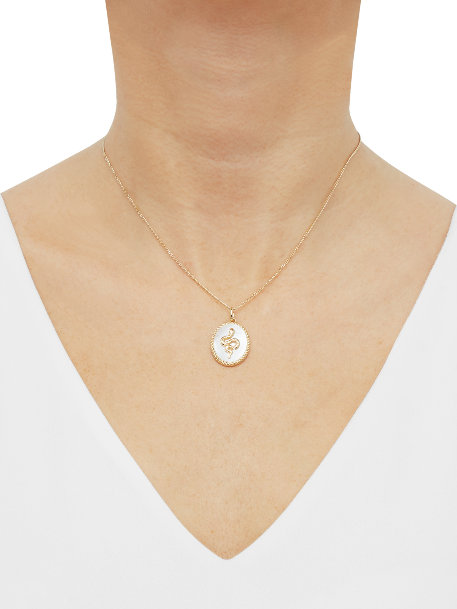 Brilliance Fine Jewelry Oval Mother of Pearl Snake Pendant in Sterling Silver and 14KT Gold Plate