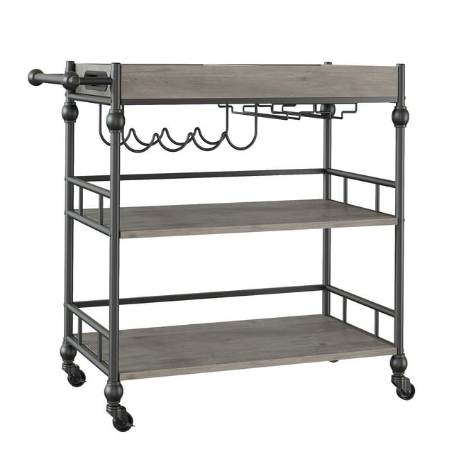 Yiwa 3-Tier Rolling Bar Carts with Wine Rack and Glass Holder, Mobile Serving Cart for Kitchen, Living Room, Dining Room, Stylish Beverage Cart for Entertaining, Storage, Home Decor