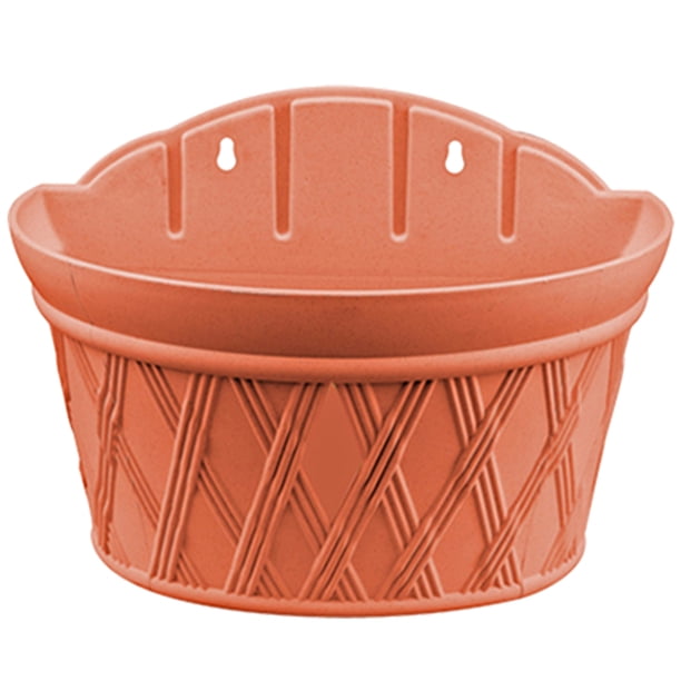 1 maceta de ratán artificial tejida para decoración de jardín, maceta colgante de plástico para colgar en la pared (rojo oscuro).