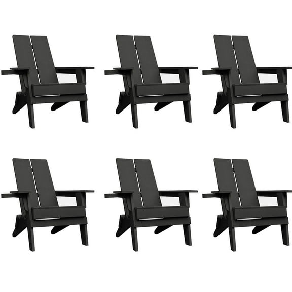 Krikacy Outdoor Folding Adirondack Chair-Set Of 6,with Cup Holder High Back,for patio,Black
