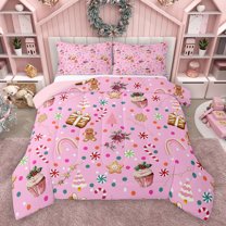 Homewish Cute Gingerbread Man Queen Comforter Set, Yummy Christmas Cake Bedding Sets, Cartoon Polkadots Reversible Bedding Comforter Set, Breathable Home Decor, 3pcs