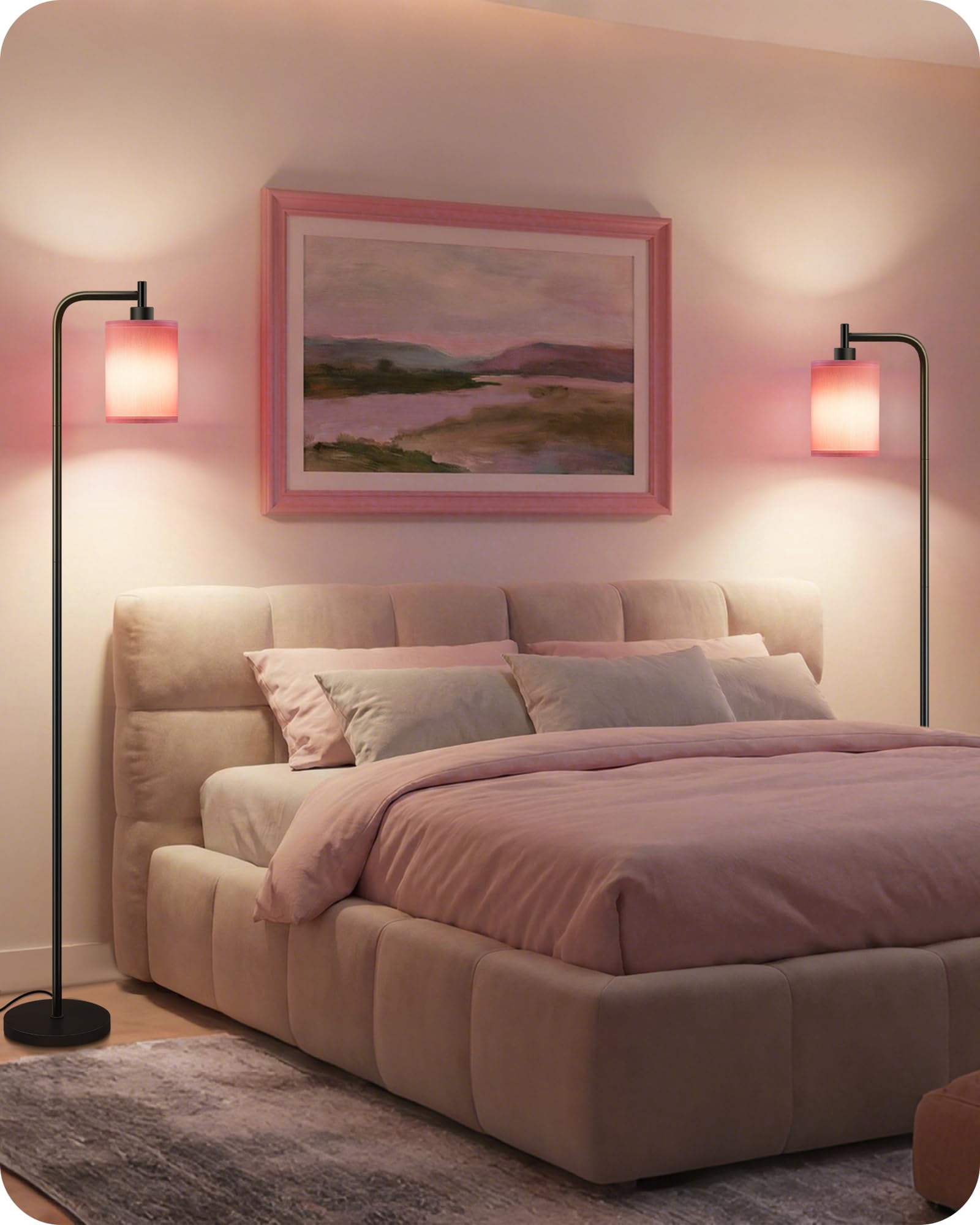 2pack Dimmable Floor Lamp For Living Room With Remote And Foot  Modern Standing Corner 10w Bulb 3 Color Temperatures Bedroom Office Etl Listed Pink P19ldp205