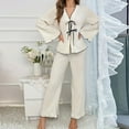 thumbnail image 4 of Aobny Women Christmas Pjs for Family Petite Ruffle White Clothes Full Loose Long Sleeve V-Neck Outfit Sets for Women,L, 4 of 8
