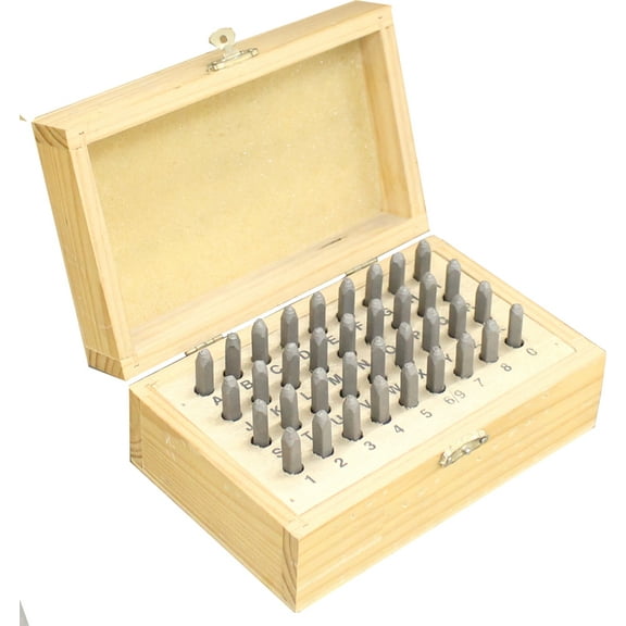 BENCH WIZARD 36 Pc Number & Letter Punch Set | Punch Size 3/32" (2mm) | Heat Treated Carbon Steel | Includes Wooden Case | Great for Metal, Plastic, Wood, Leather Stamping